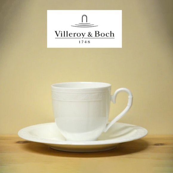 VILLEROY & BOCH Cameo Weiss 2 Demitasse Coffee Cups and Saucers - Picture 1 of 4